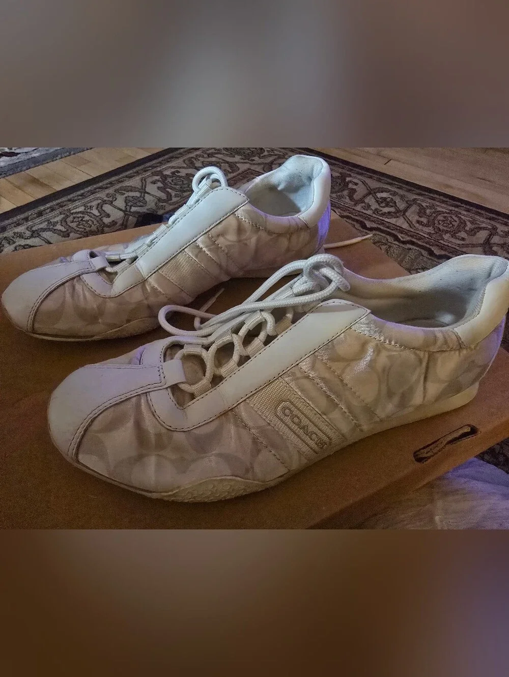 Coach Women's Size 10B Gold And White Signature Kirby Canvas Tennis Shoes!